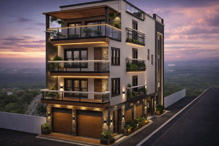 Modern G+4 Building Elevation Design with Premium Finish | Kosi Builder Purnia