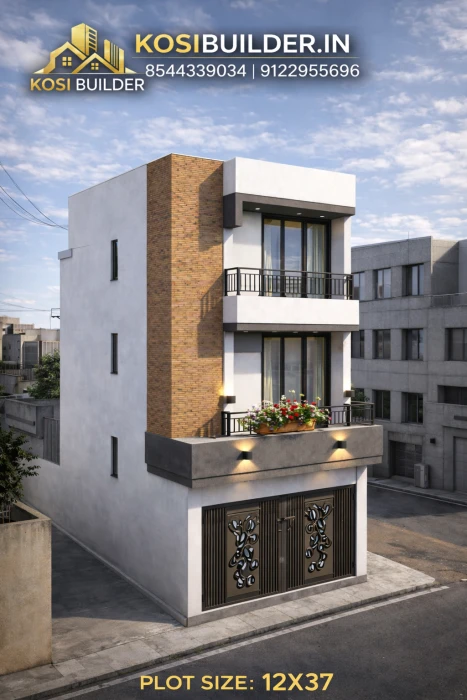 12x37 Duplex House Design with Car Parking | Modern Narrow Plot Home Plan by Kosi Builder