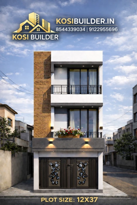 12x37 Duplex House Design with Car Parking | Modern Narrow Plot Home Plan by Kosi Builder